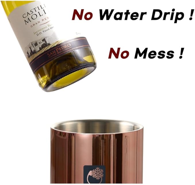 Wine Chiller Bucket with Stainless Ice Stone - Wine Gifts Set of 750ml wine ice bucket cool up to 5 hours - Insulated double walled champange bucket for single bottle(Rose Gold)