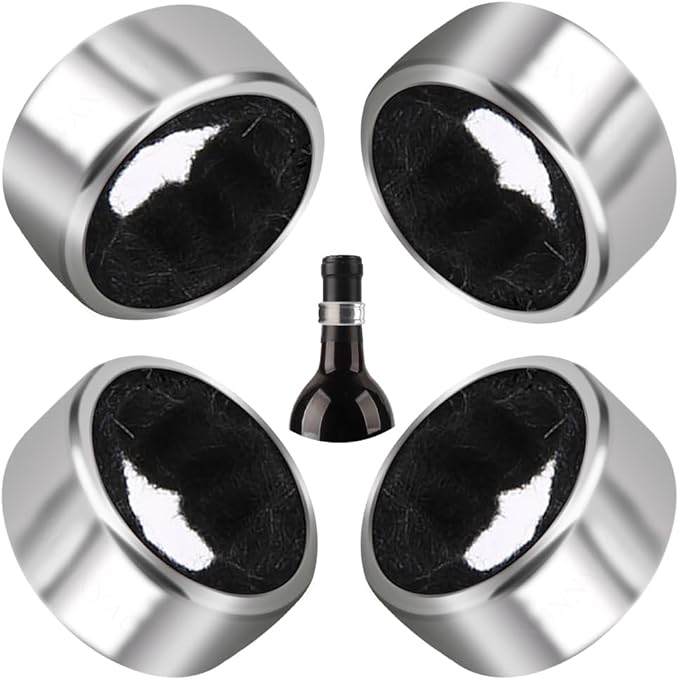 Wine Drip Collars, 4 Pack Stainless Steel Wine Bottle Top Drip Rings, Wine Drop Ring Catcher or Stopper with Detachable Felt Liner, Small Handy Wine Accessories for Kitchen and Bar