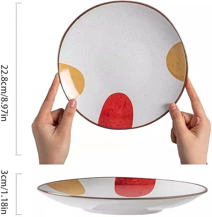 FEELIN Modern Large Dinner Plates Japanese Ceramic Plate Home Dish Plate Rice Bowl Retro Shallow Plate Steak Plate Dinner Plate Soup Bowl Stackable Dinner Plates(Color:C)