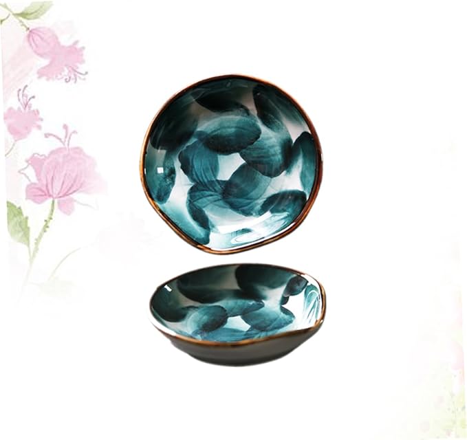 Cabilock 2pcs Hand-painted Ceramic Snack Plates Retro Japanese Style Dipping Dishes for Condiments Appetizers and Tableware