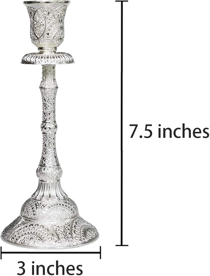 Silver Shabbat Candle Holder with Deluxe Engraved Design, Premium Silver Candlestick as Judaica Gift
