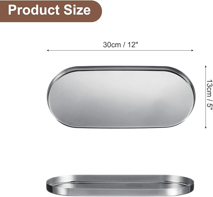 uxcell Rectangle Serving Trays, 5 x 11inch Metal Serving Platter Board Bathroom Tray for Coffee Party Home Decor Cheese Dish Cake Dessert, Silver