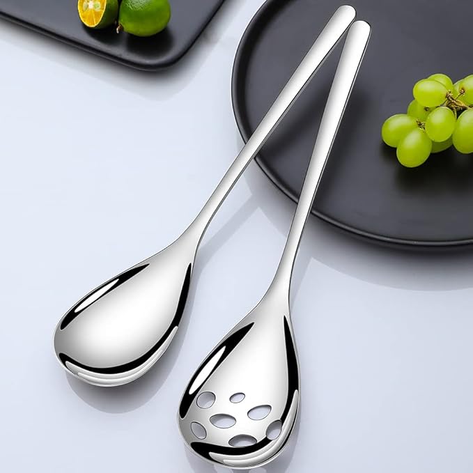 6-Piece Slotted & Solid Serving Spoons Set, 9.4 Inch Stainless Steel Perforated Serving Spoons for Vegetables, Salad, Pasta, 3 Tablespoons, 3 Slotted Spoons