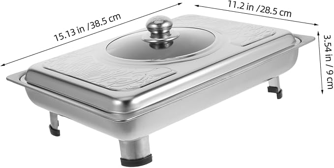 PRETYZOOM Stainless Steel Serving Tray Rectangular Lid for Parties Buffet Trays for Dishes Chilled Food