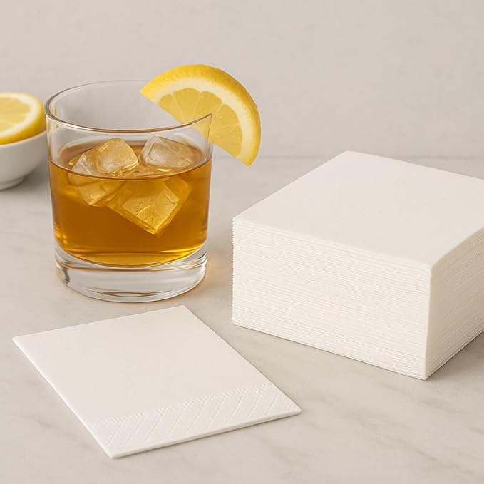 White Cocktail Napkins - 200 count! 2-Ply, Soft, Absorbent, Disposable Paper Napkins for Drinks, Parties, Events, Bars & Weddings! 5x5 inch Square