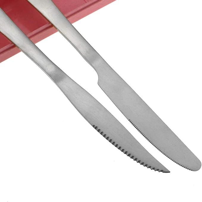 Gugrida 24-Piece Silver Heavy Duty Stainless Steel Flatware Set, Travel Cutlery Include Knife Fork Spoon Service for 4,Healthy & Eco-Friendly Silverware - Matte Elegant Modern Eating Utensils