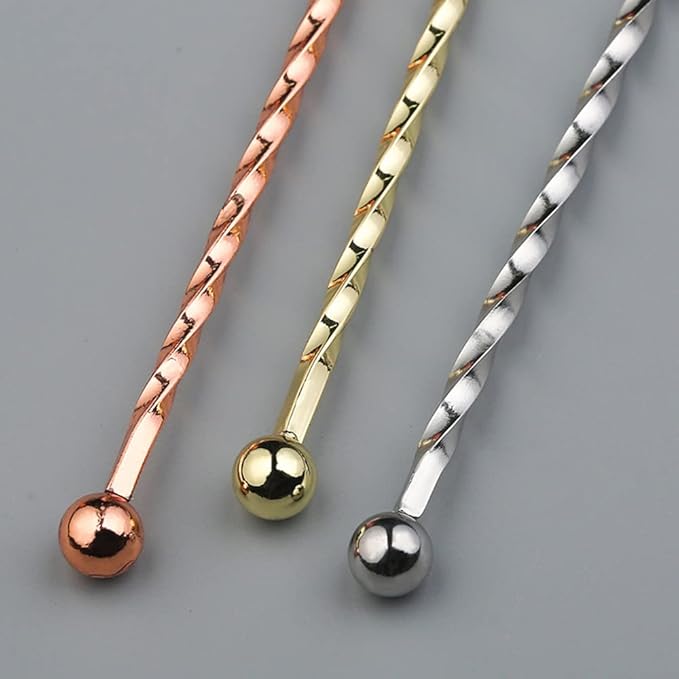19cm Swizzle Stick Mixing Cocktail Stirrers Sticks for Coffee Beverage Mixer Muddler Stainless Steel Reusable (Thread Silver)