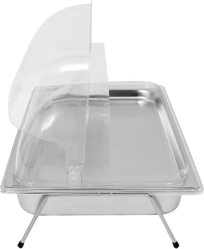 Silver Countertop Food Serving Display Container, 0.79Gal Stainless Steel Catering Supplies Buffet Display, Salad Fruit Trays Restaurant Containers with Lids (1Pan-with 4 Non-slip Feet)