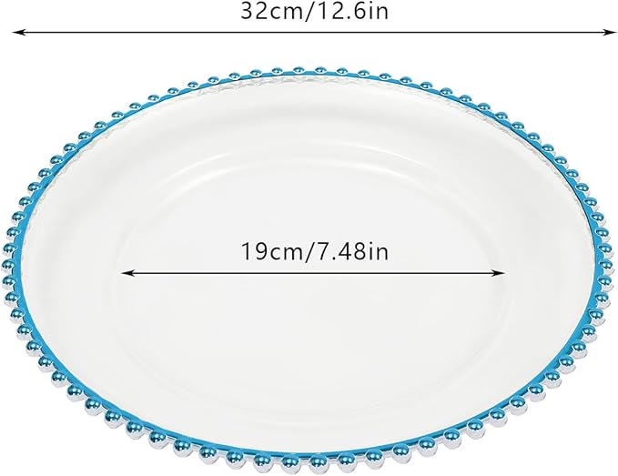 25 Pcs Beaded Rim Charger Plate Bulk Service Plate for Parties Clear Round Chargers for Dinner Plates Wedding Décor Placemats,13 Inch (25pcs-Blue)