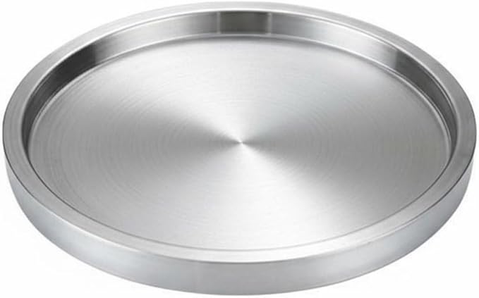 Korean BBQ Serving Tray Dishwasher Stainless Steel Round Dish-Piece Construction Stainless Steel Serving Tray for Hot Pot, Silver, 26CM