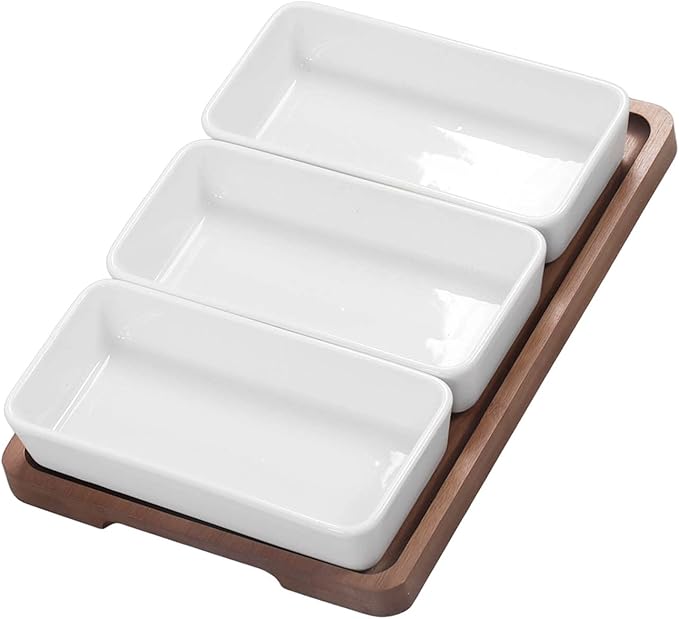Restokki Snack Serving Tray Coffee Ceramic Segmented Long Strip Dishes Set with Pallets for Cookies Nuts Bread Dessert