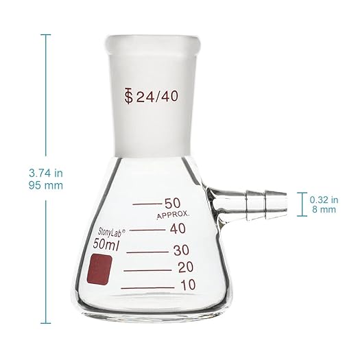 stonylab Filtering Flask with 24/40 Standard Taper Outer Joint, Heavy Wall Borosilicate Glass Filter Flask, Bolt Neck with Tubulation, 50 ml