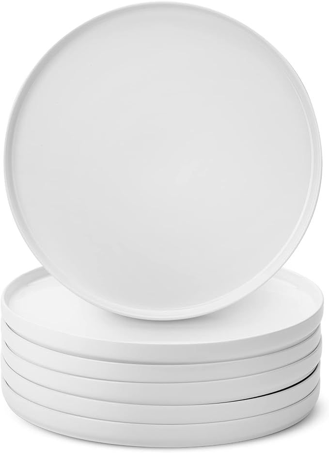 Brew To A Tea - White Porcelain Dessert Plates, Set of 6, 8.2 inch, Small Plates for Appetizers, Lightweight, Durable, Dishwasher Safe