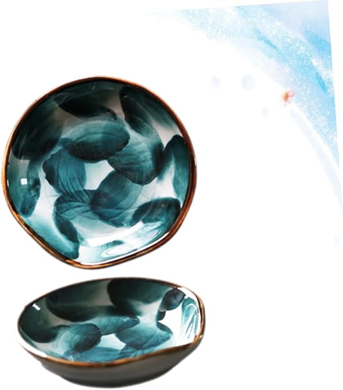 ABOOFAN 2pcs Handpainted Ceramic Snack Sauce Tray Japanese Style Tableware Unique Serving Dish for Appetizers Dipping Sauces and Boys and Girls Meals Retro Design Individual Patterns