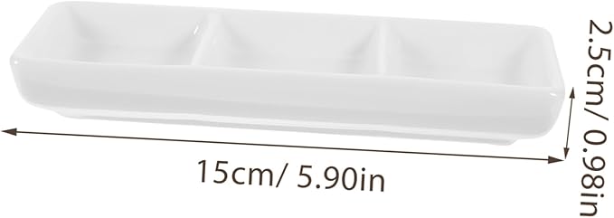 Veemoon Rectangular Sauce Plate Divided Appetizer Serving Tray Ceramic Snack Dishes Spice and Soy Sauce Holder