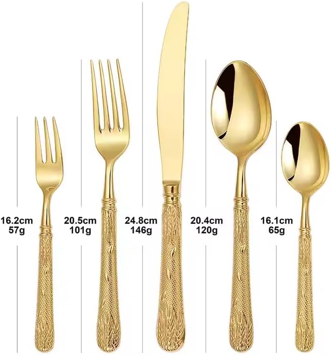 Luxury 20-Piece Wheat Ear Design Silverware Set, Premium 18/10 Stainless Steel Flatware, Serving 4. (Gold)