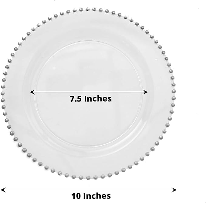 Efavormart 10 Pack | 10" Clear/Silver Beaded Rim Plastic Dinner Plates, Disposable Round Party Plates