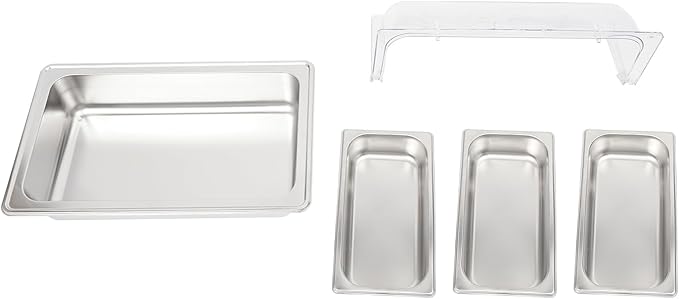 Countertop Food Serving Display Container, 3-Compartment Food Serving Tray with Clear Roll Top Cover Stainless Steel Buffet Condiment Dispenser Display Rack for Restaurant Hotel Kitchen Party