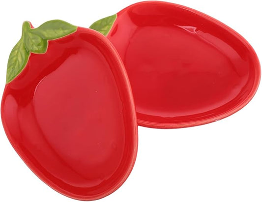 PRETYZOOM 2pcs Strawberry Shaped Ceramic Appetizer Plates Creative Porcelain Snack Trays for Sushi Desserts and Sauces for Home and Restaurant Use