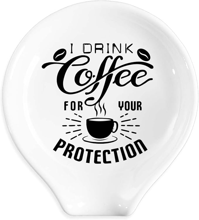 Funny Coffee Spoon Holder-Coffee Spoon Rest-Cafe Bar Station Accessories-I Drink Coffee For Your Protection Sign