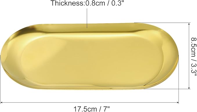 uxcell 6pcs Stainless Steel Decorative Trays, Bathroom Trays, Makeup Cosmetic Trays, Small Serving Trays for Candles Dessert Tray(Gold, 7 x 3.3 Inch)