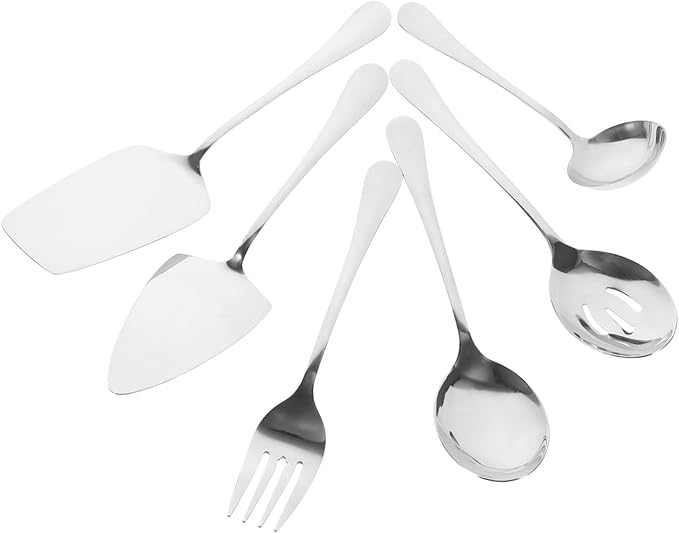 6-Piece Stainless Steel Cutlery Set Serving Spoons Forks and Ladles Heavy-Duty Utensils for Large Gatherings Dishwasher Safe for Parties and Events