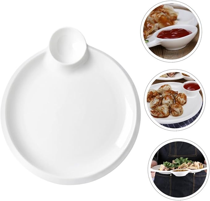 Healifty Ceramic Dumpling Plate with Saucer Design Compact and Lightweight Kitchen Accessory for Serving Chips Appetizers and Dips for Restaurants and Homes