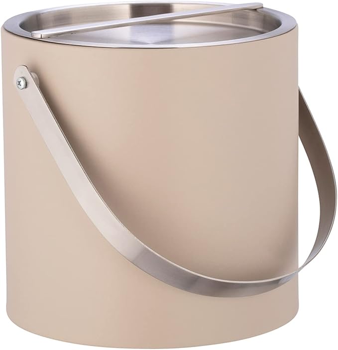 Kraftware SYDNEY 3qt Ice Bucket with Brushed Chrome Arch Handle & Bridge Cover: Taupe