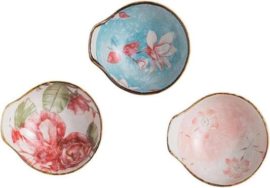 PRETYZOOM Hand-Painted Ceramic Seasoning Dish Set 3pcs Food Sauce Plates for Dipping Colorful Appetizer Bowls for Entertaining and Serving Random Style