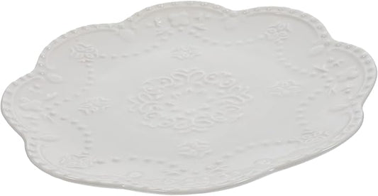 PRETYZOOM Embossed Lace Decorative Plates Ceramic Tea Dessert Plates Multi-function Serving Trays for Home Restaurant