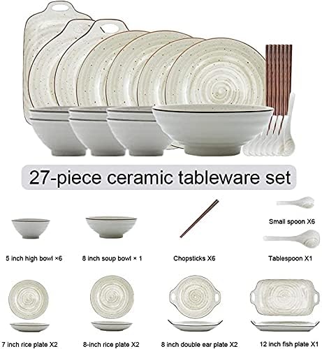 Dining Plate Set 27 Pieces Ceramics Dinner Set Bowl/Dish/Spoon|dinnerware Set Nordic Simple Style Combination Tableware Set Gray for Gift