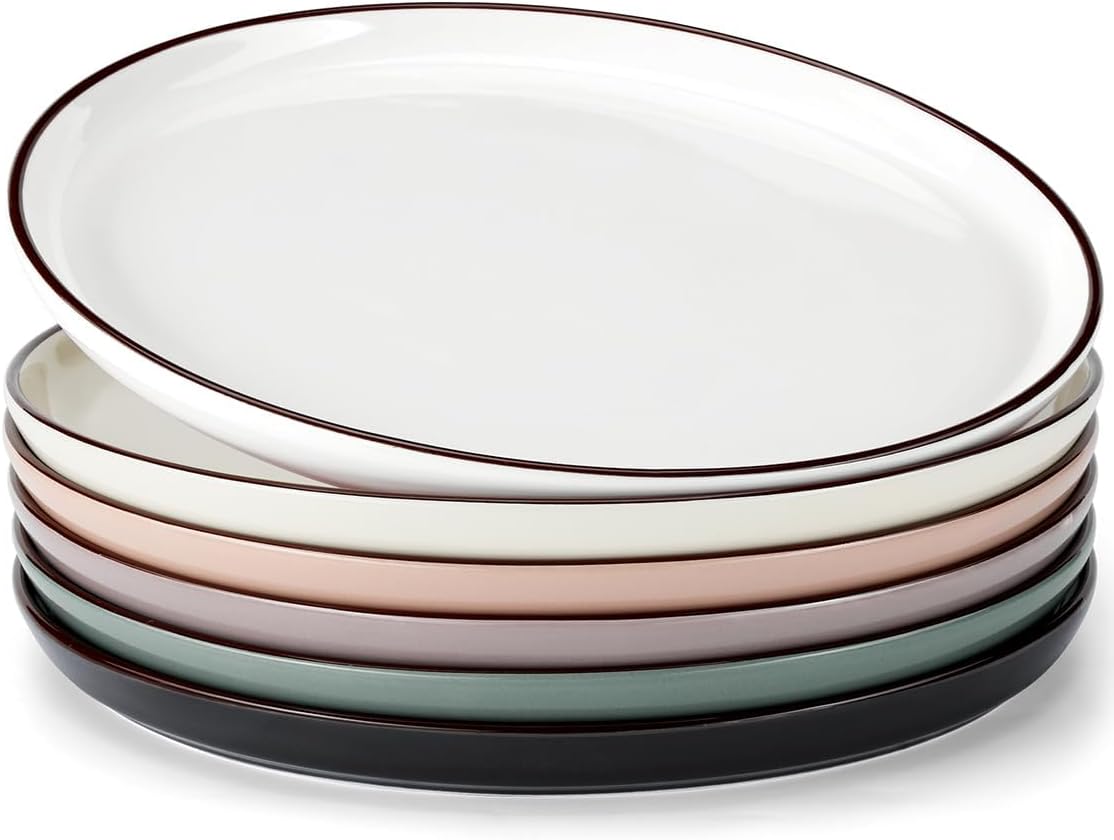 Yedio Dinner Plates, 10 Inch Porcelain Plates Set of 6, Serving Dishes, Large Dining Plates for Steak, Pasta, Pasta, Dinner, Dessert, Microwave Dishwasher Safe, Assorted Colors