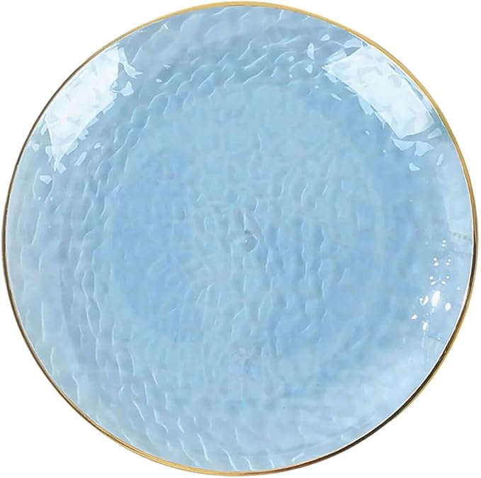 Efavormart 10 Pack | Transparent Dusty Blue Hammered 7" Round Plastic Dessert Appetizer Plates With Gold Rim, Disposable Salad Party Plate