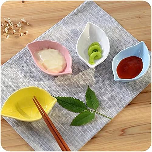 Leaves Shaped Ceramics Seasoning Dishes/Tea Bag Holders/Ketchup Saucer/Appetizer Plates/Vinegar Spice Salad Soy Sushi Wasabi Seasoning Dipping Bowls, Set of 4