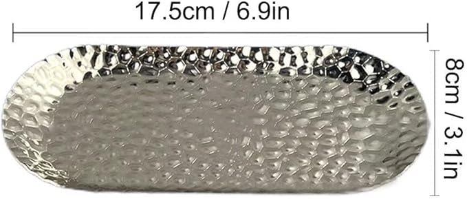 Mini Serving Platter Stainless Steel Serving Tray Hammered Oval 6.9 x 3.1 Inch Small Dessert Plates Coffee Table Tray Decorative Plates for Kitchen Party Silver