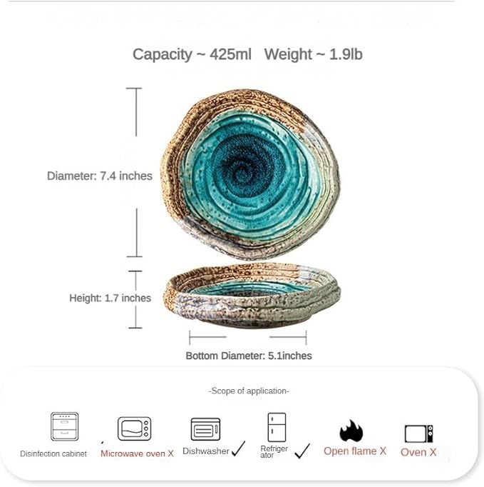 OWNKPM Special-Shaped Ceramic Plate 1 Pice – Green Ice Crack Glaze, Spiral Decorative Pattern, Heavy & Textured – Ideal for Dining Table, Coffee Table, Snacks, Sushi, Fruits, Jewelry & Key Storage