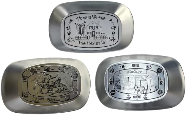 Silver Metal Oval Decorative Serving Tray Set of 3, Essentials, Christmas and Thanksgiving Home Decor, Embossed Vanity Trays for Entertaining and Gifting