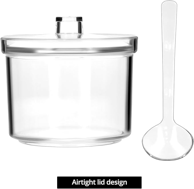 QWORK 4-Piece Clear Acrylic Sugar Bowl Set with Spoon and Airtight Lid, 210ml Condiment Keeper Sugar Jar for Sugar, Salt, Tea, and Spices