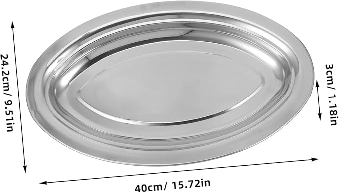 Healifty 1Pc Stainless Steel Oval Serving Tray Multi Function Pastry and Snack Plate for Desserts Fish and Fries Easy to Clean for Parties and Entertaining