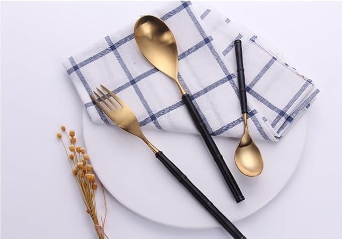 Stainless Steel Flatware serving set,Home Kitchen Eating Tableware Set,Dishwasher Safe,For Home Kitchen Restaurant Hote 4/16/24 Piece Creative 304 Stainless Steel Knife And Fork Black Gold Bamboo West