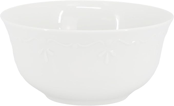 Elama Henryi 6 Piece Embossed Rim Detail Porcelain White 6.1 Inch Bowl Set, Tableware Set, Serveware (6 Pc Bowl)