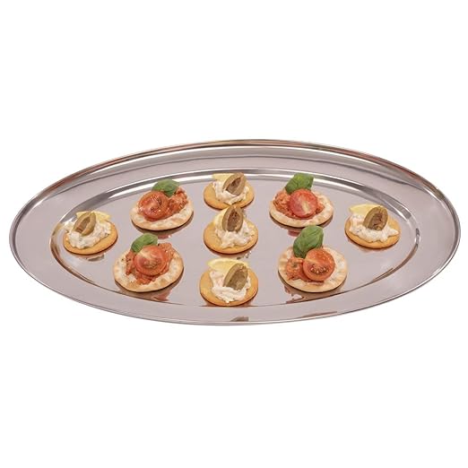 Olympia Oval Serving Tray with Wide Raised Rim Made of Stainless Steel - 455mm