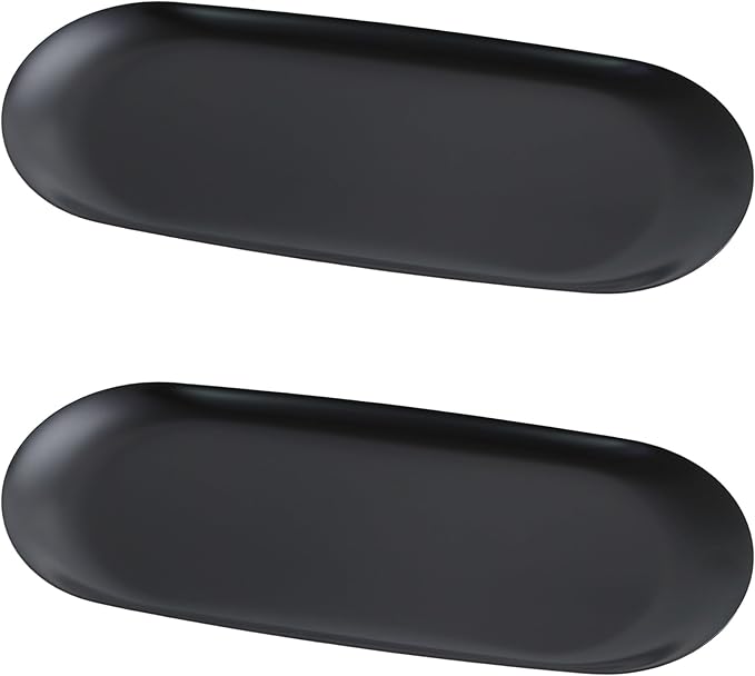 2Pcs 9x4inch Stainless Steel Decorative Trays, Oval Jewelry Dish Cosmetics Organizer, Black Serving Platter for Bathroom Vanity Dresser Storage