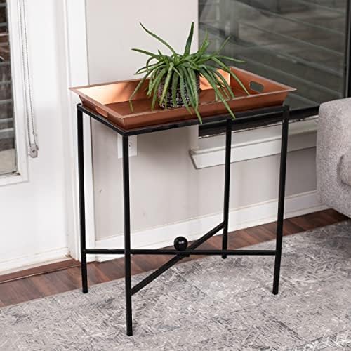 BIRDROCK HOME Butler Tray Table with Removable Top - Large Rectangle Metal Stand for Dessert, Appetizer, Food Platters, Entertaining - Ideal for Party, Buffet, Brunch - Black Iron Stand - Copper 25"