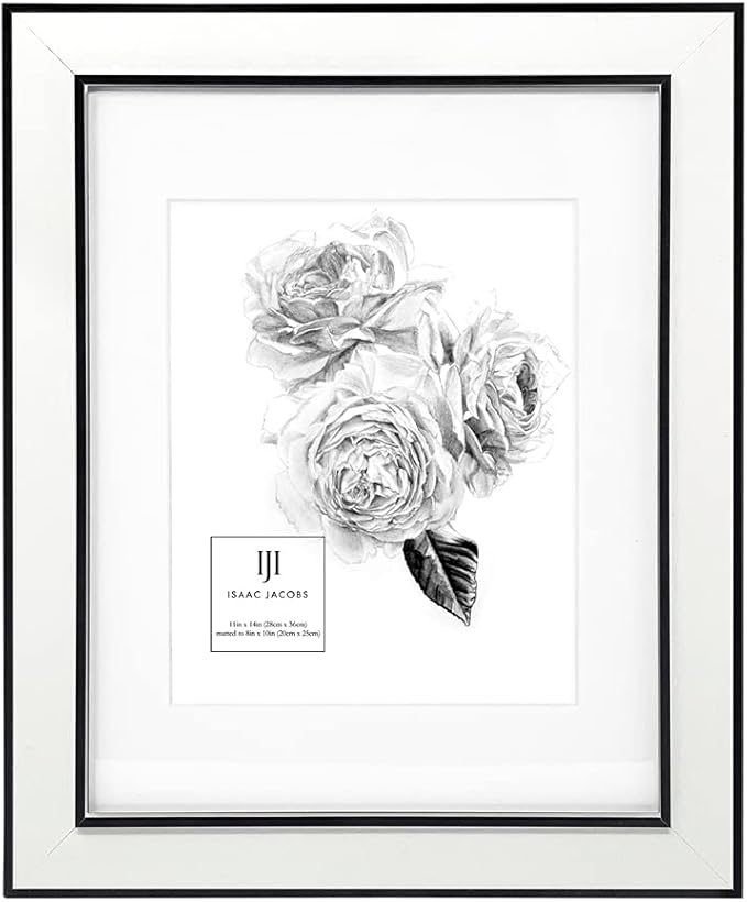 Isaac Jacobs 11x14 (Matted 8x10) White w/Black (Vertical & Horizontal) Double Border Picture Frame, Wall-Mountable, Made for Photo Gallery and Wall Art, Home or Office (11x14, White W/Black)