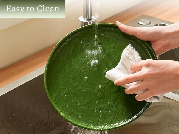 8-Inch Plates Set of 4, Dual Glaze Stoneware Plate, Microwave and Dishwasher Safe, Ceramic Plates for Salads & Desserts, Forest Glaze Green
