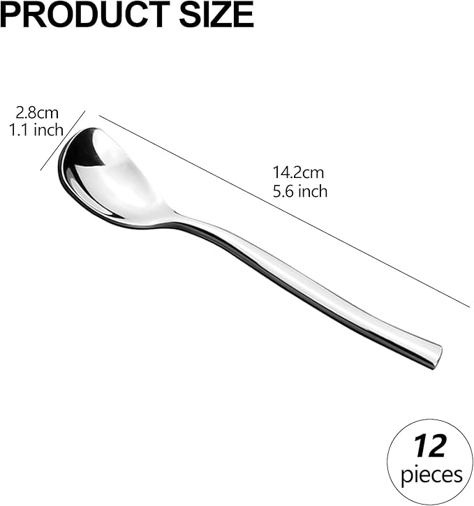 12 Pieces Stainless Steel Gelato/Ice Cream Spoons, Shovel Dessert Spoons for Yogurt, Tea, Cocktail, Sugar