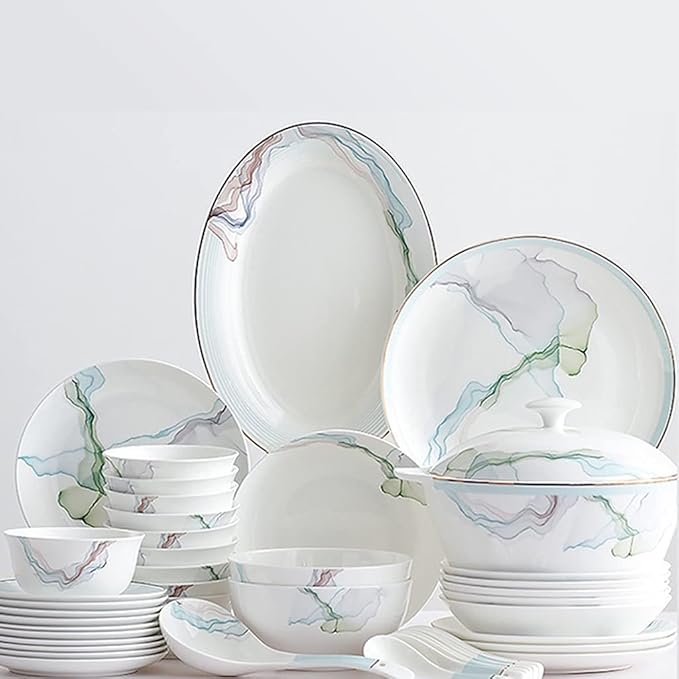 Ceramic Dinnerware Set Kitchen Tableware Dinner Dish Ceramic Plates and Dishes Bowls 56pcs Combination Dishes Set
