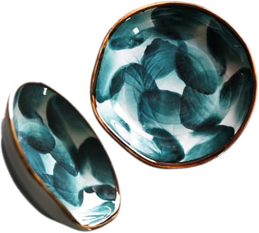 Cabilock 2pcs Handpainted Ceramic Sauce Plate Retro Japanese Style Tableware for Appetizers Snacks and Treats Unique Design for Home and Restaurant Use