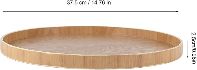 19” Black Round Leather Tray For Coffee Table,Black Round Serving Tray,Black Round Tray Round Shape Solid Wood Tea Coffee Snack Food Meals Serving Tray Plate Restaurant Trays Black (Wood)